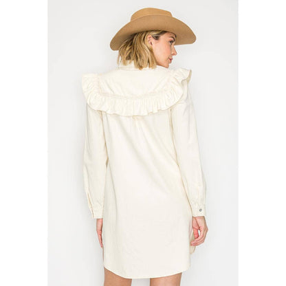 Ruffle Yoke Button-Up Dress