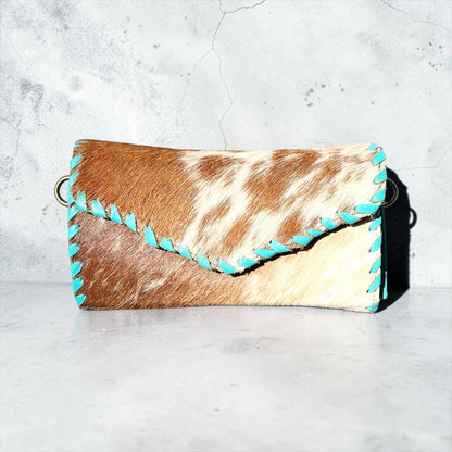 Turquoise Cowhide Crossbody Wallet
