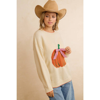 PUMPKIN BOW SWEATER TOP