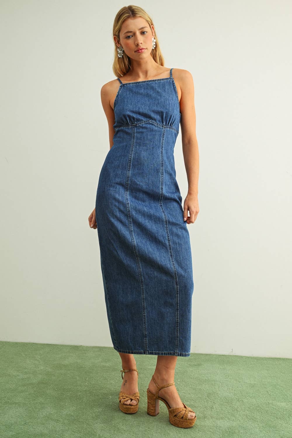 Spaghetti Strap Light Weight Demin Long Dress