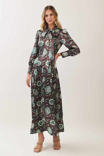 TCEC Floral Print Tie-Neck Maxi Dress