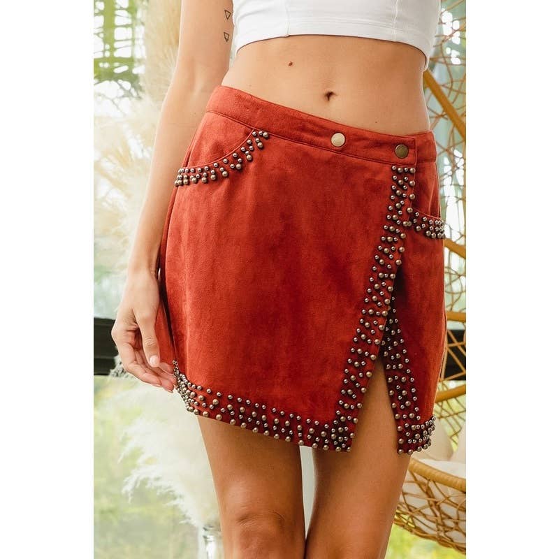 WESTERN STUD DETAILED FRONT WRAP MINI SKIRT