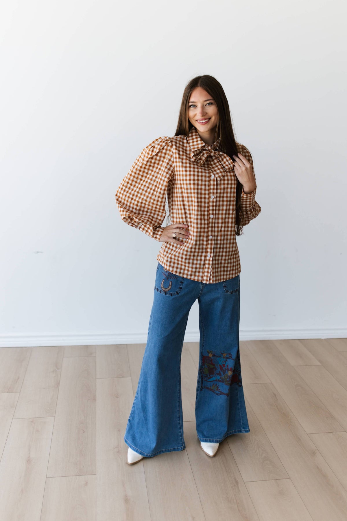 Turquoise Haven Ginger Gingham Button Up Top