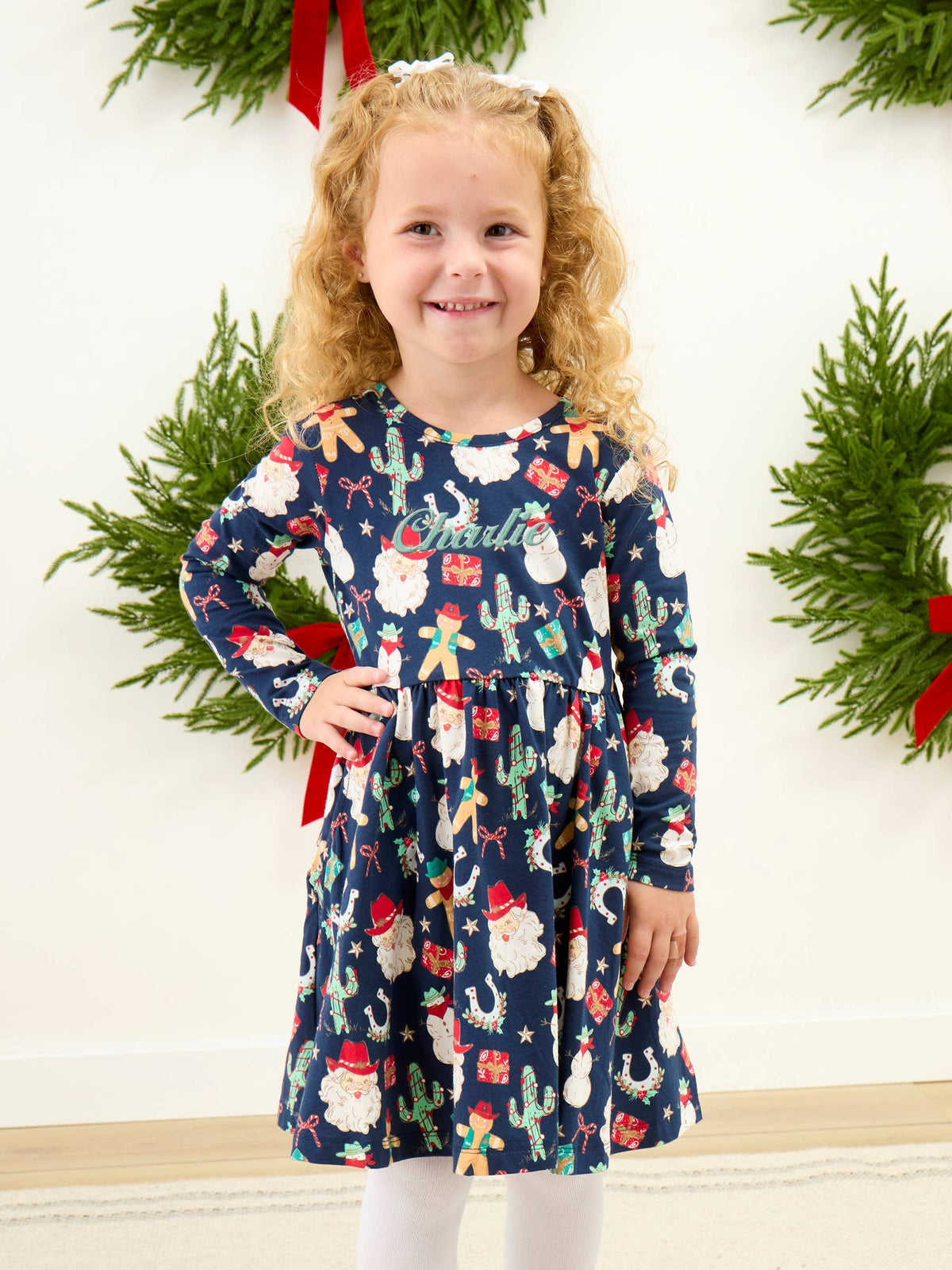 Girls Giddy Up Santa Twirl Dress