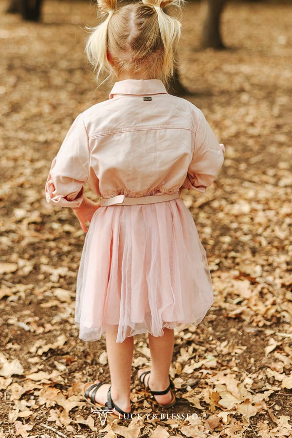 LUCKY & BLESSES Girl's Pink Fringe Tulle Dress