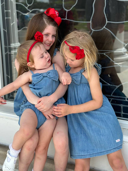 Baby Girls Denim Bow Bubble Romper