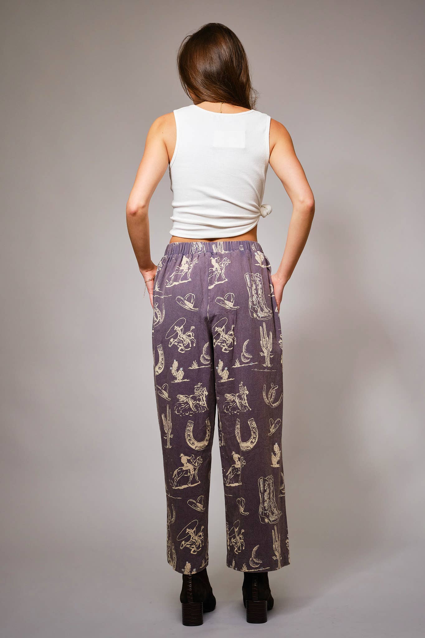 Western Motif Wide Leg Pants