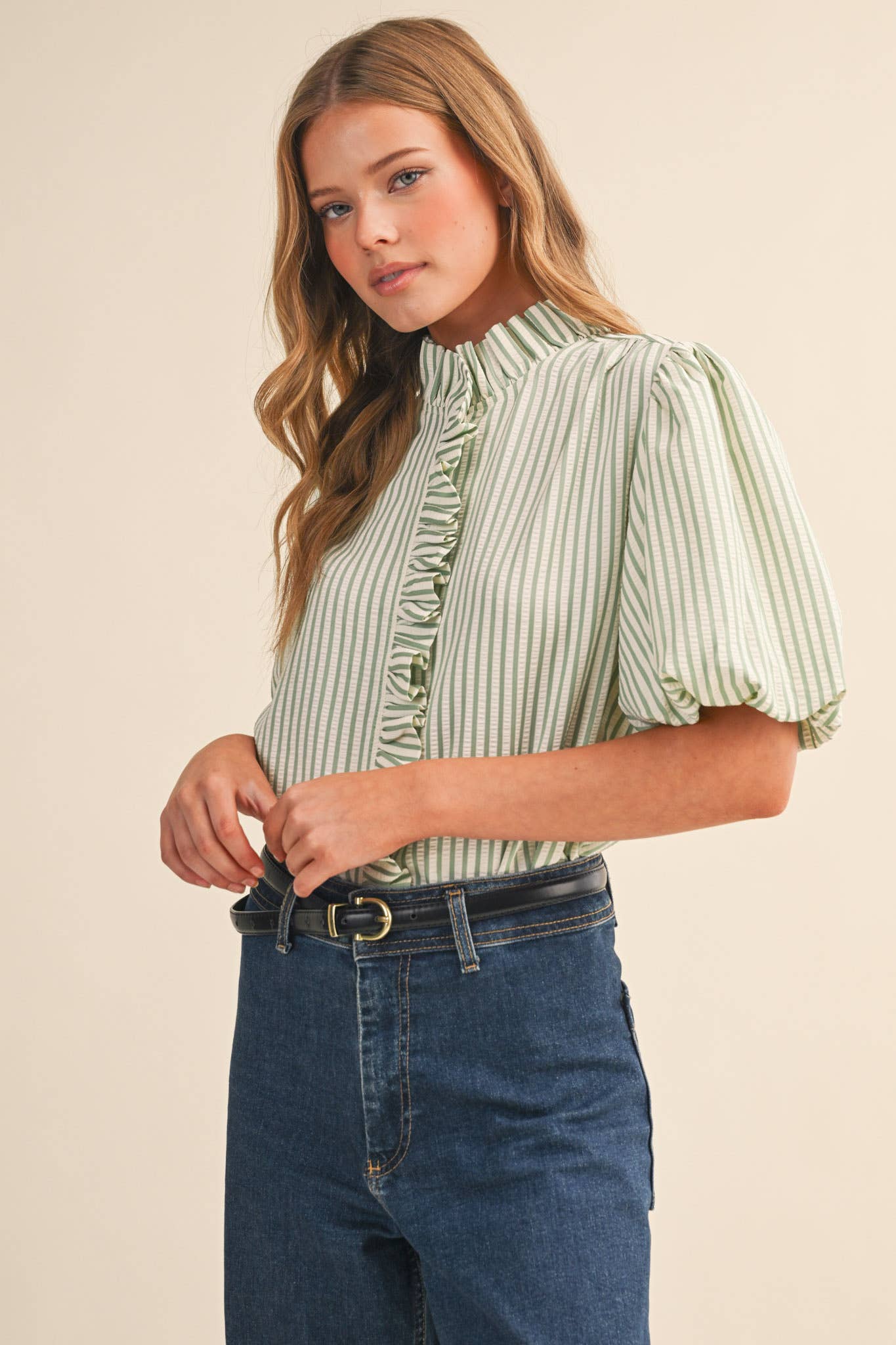 Striped Ruffle Button Down Top
