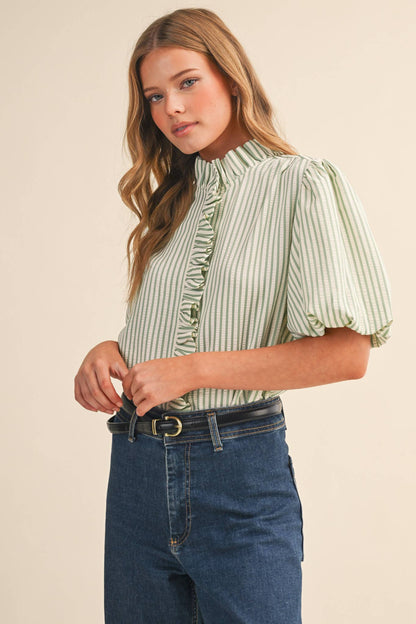 Striped Ruffle Button Down Top