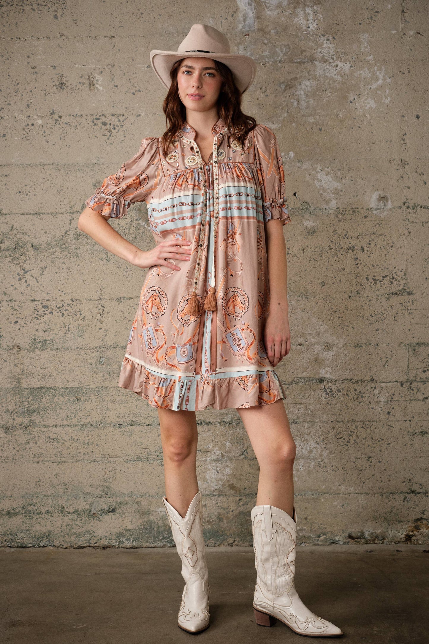 Blue B Western Scarf Print Babydoll Dress