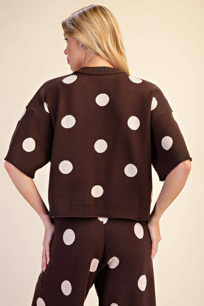 Polka Dot Round Neck Short Sleeve Sweater