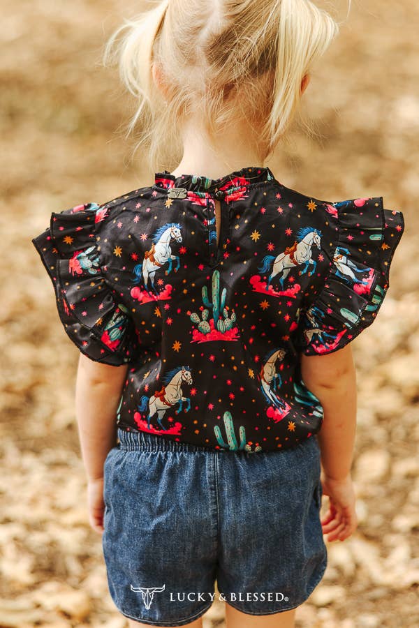 LUCKY & BLESSED Girl's Satin Ruffle Top