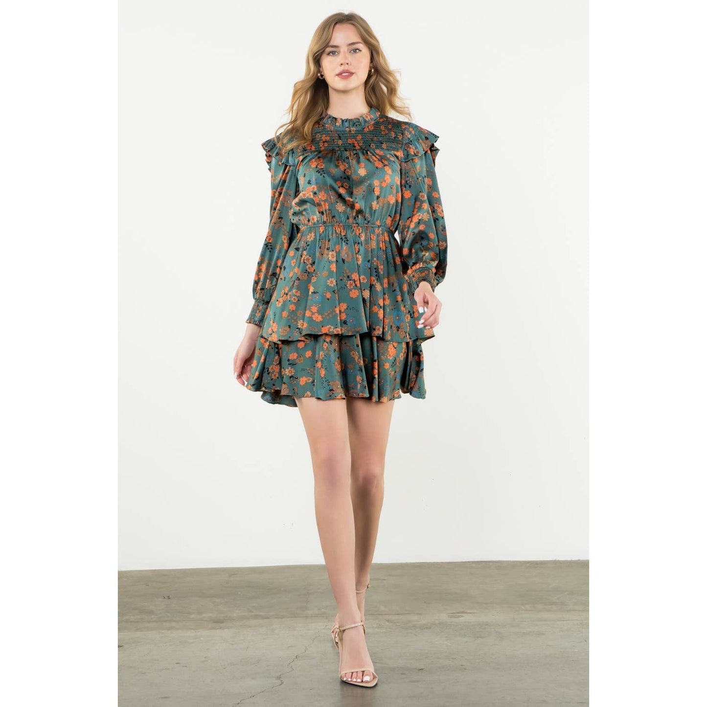 Long Sleeve Floral Tiered Dress