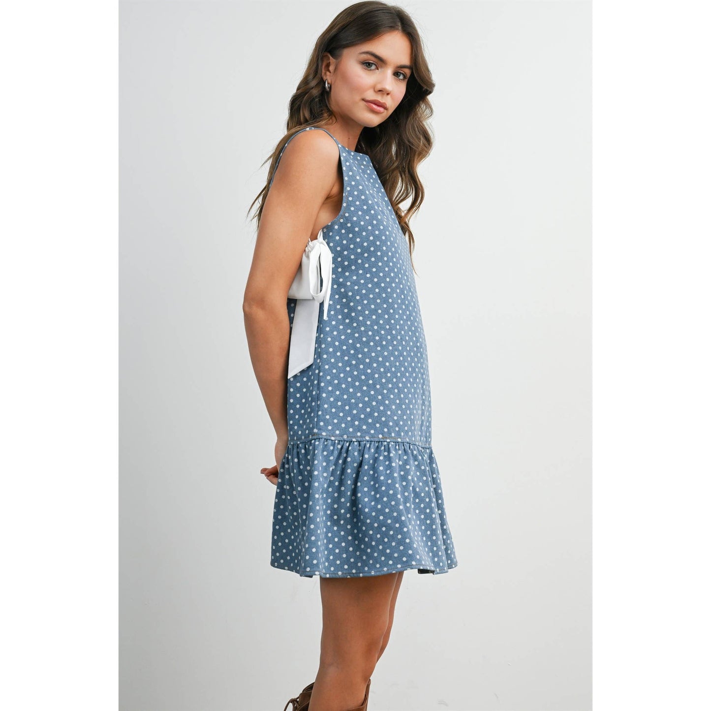 Blue Polka Dot Ruffle Dress
