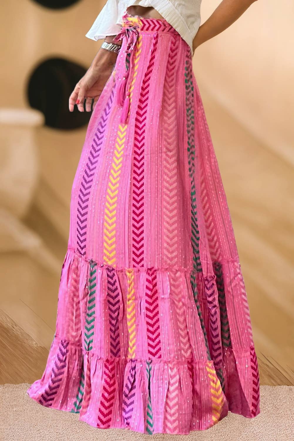 Boho Print Tiered Ruffled Long Skirt