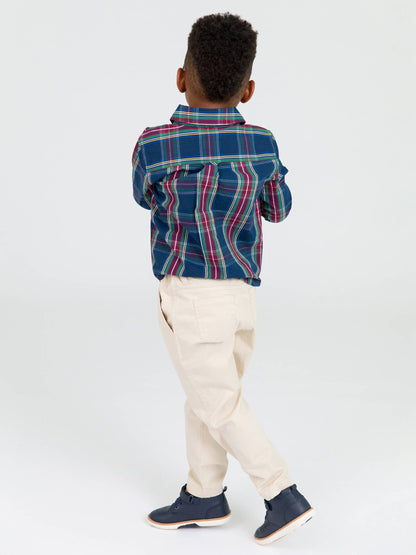 Boys Navy Plaid Button Down Shirt