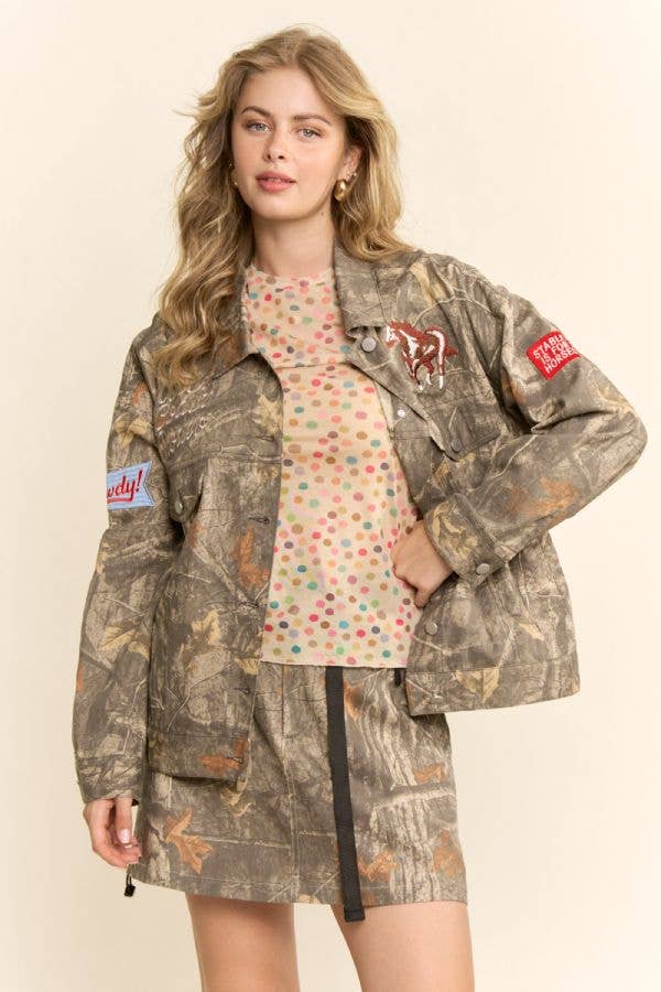 Dave & Dani Cropped Camo Jacket