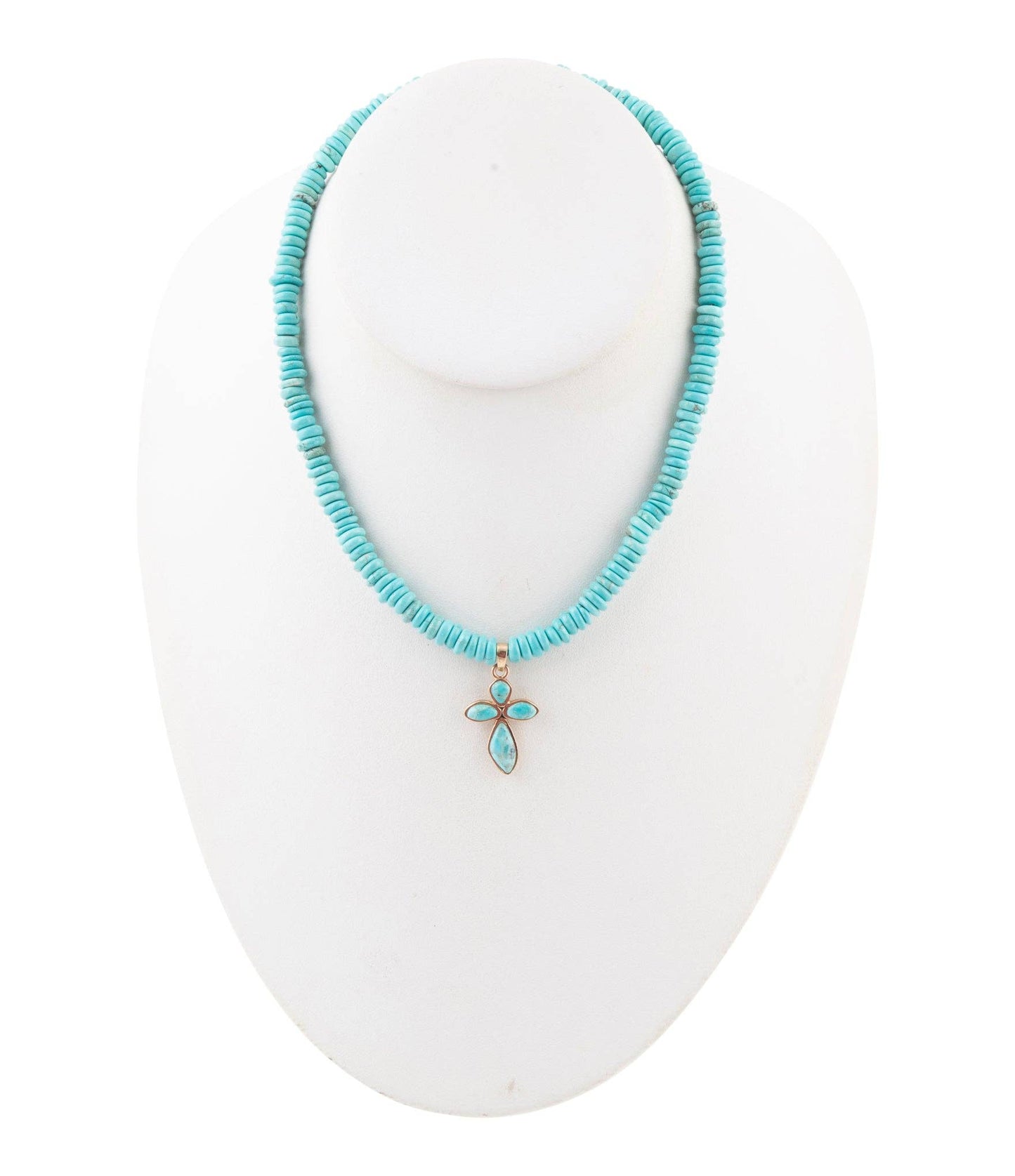 Barse Blue Turquoise on the Cross Pendant Necklace