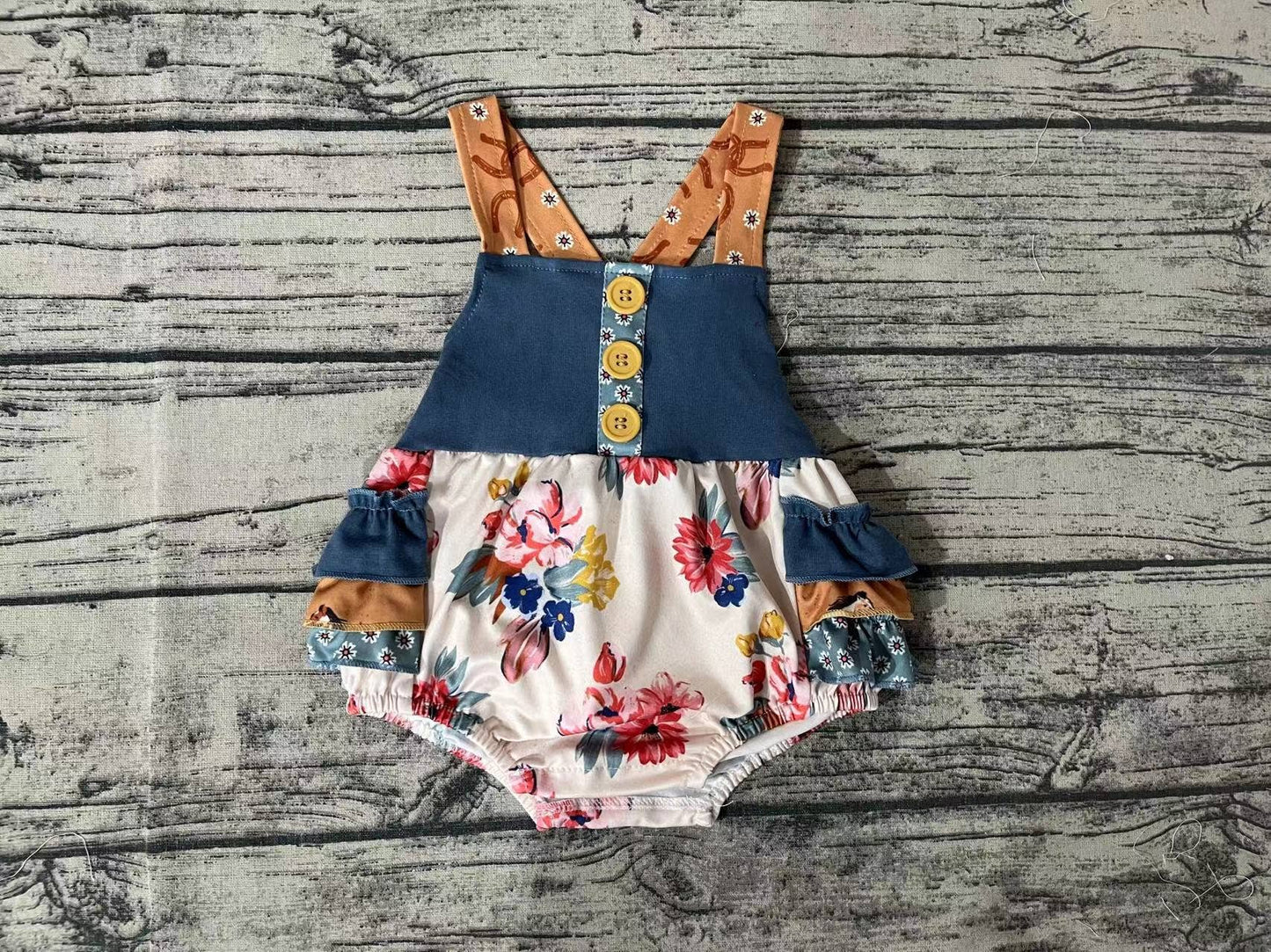 Baby Girls Western Ruffle Flowers Rompers