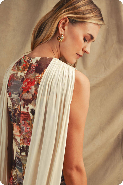 Cottage Garden Braided Neckline Cape Mini Dress
