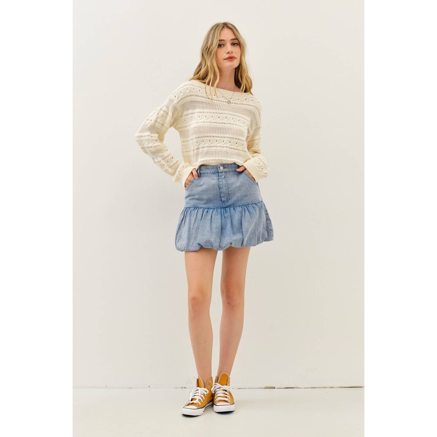 Denim Bubble Mini Skirt