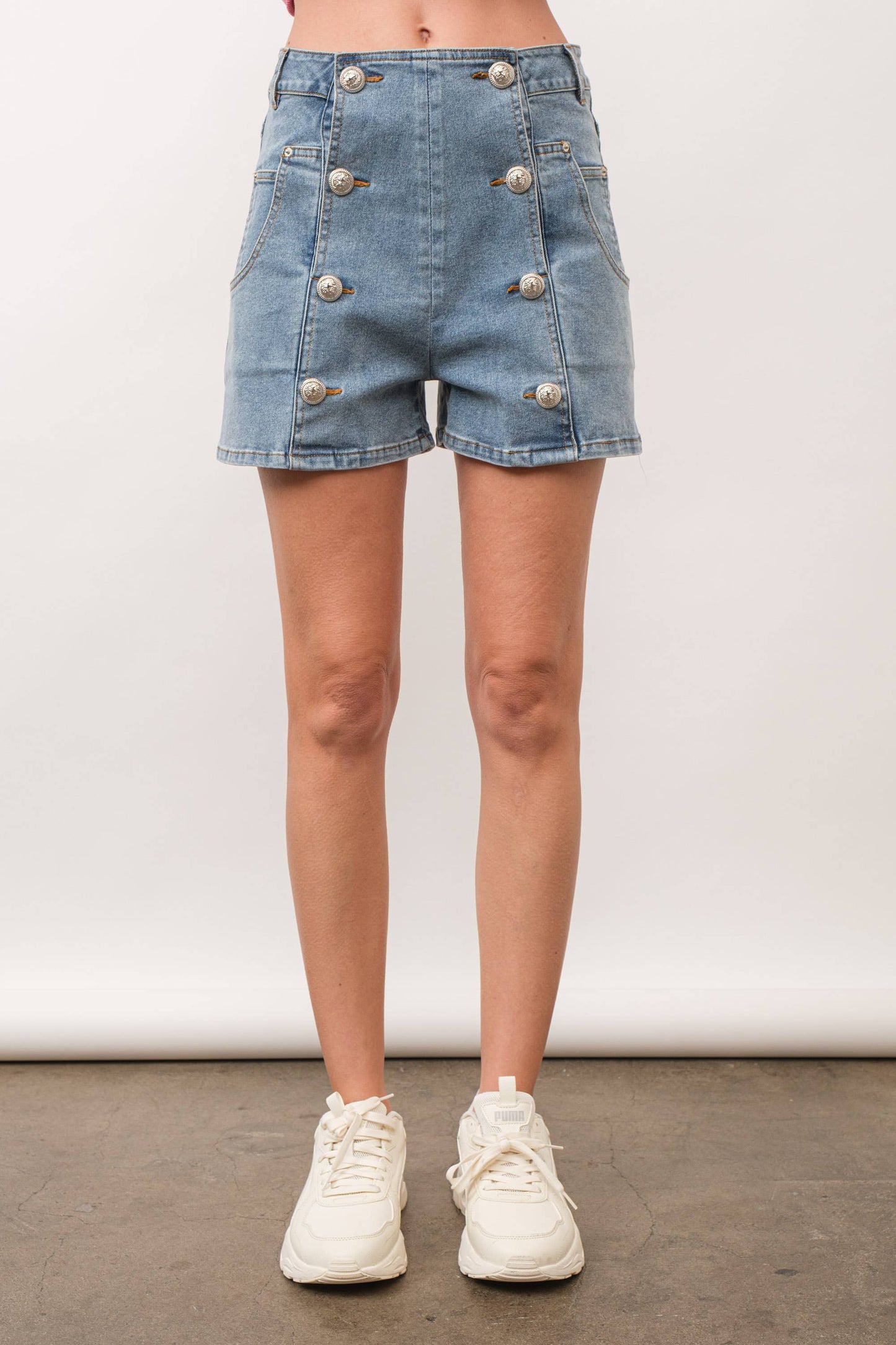 Double Button Detail Denim Shorts