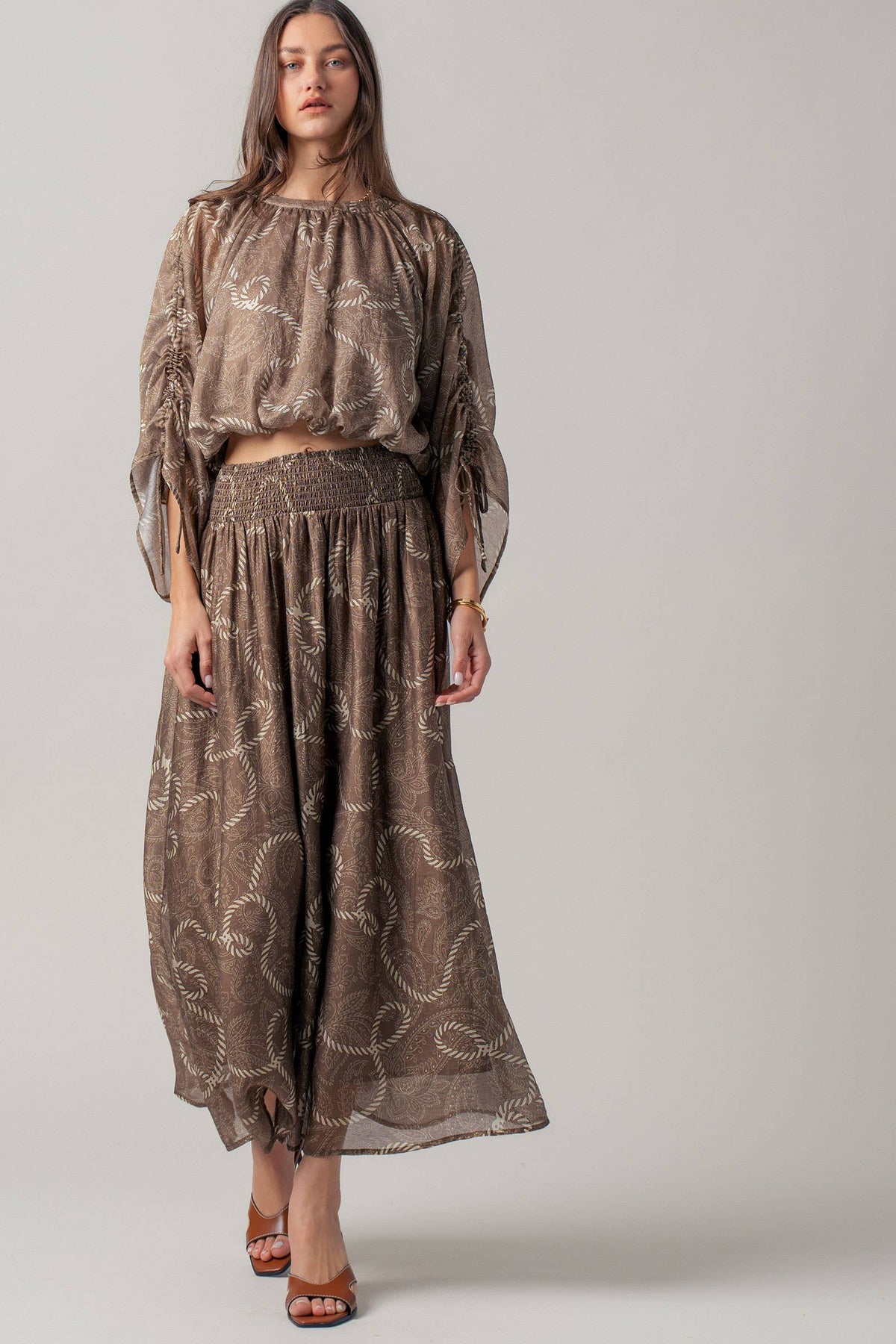 Rope Print Smocked Waist Maxi Skirt