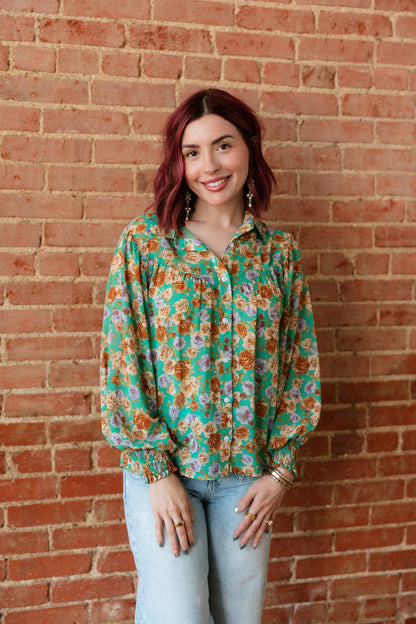 Green Floral Blouse