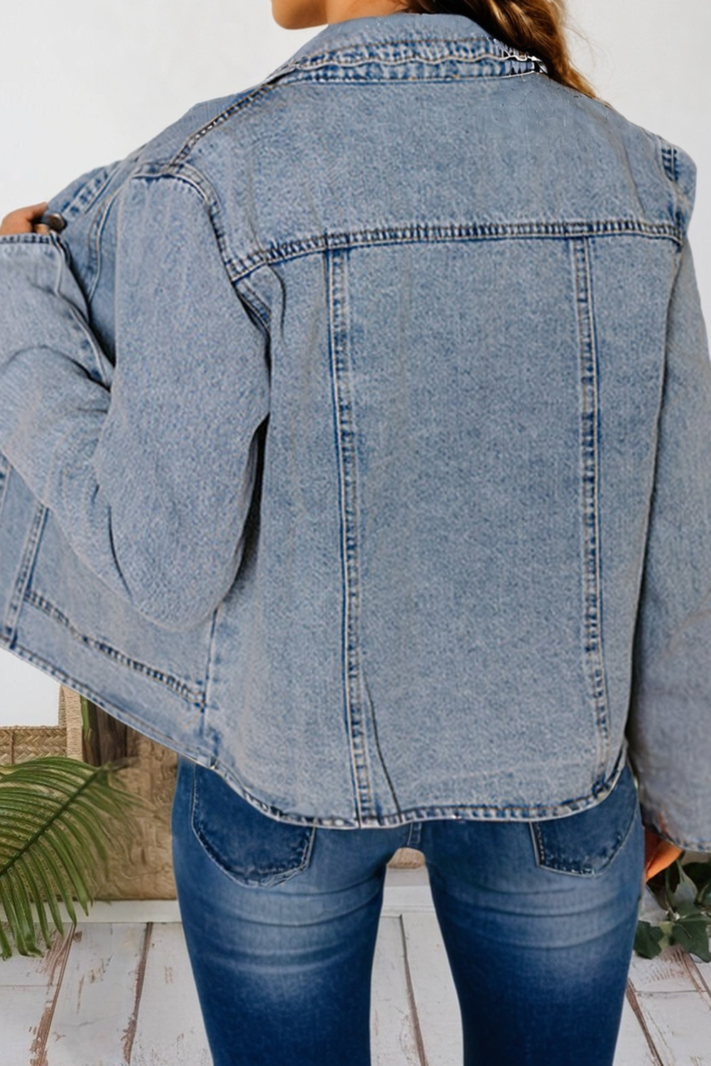 Scallop Collar Pocket Button Up Denim Jacket