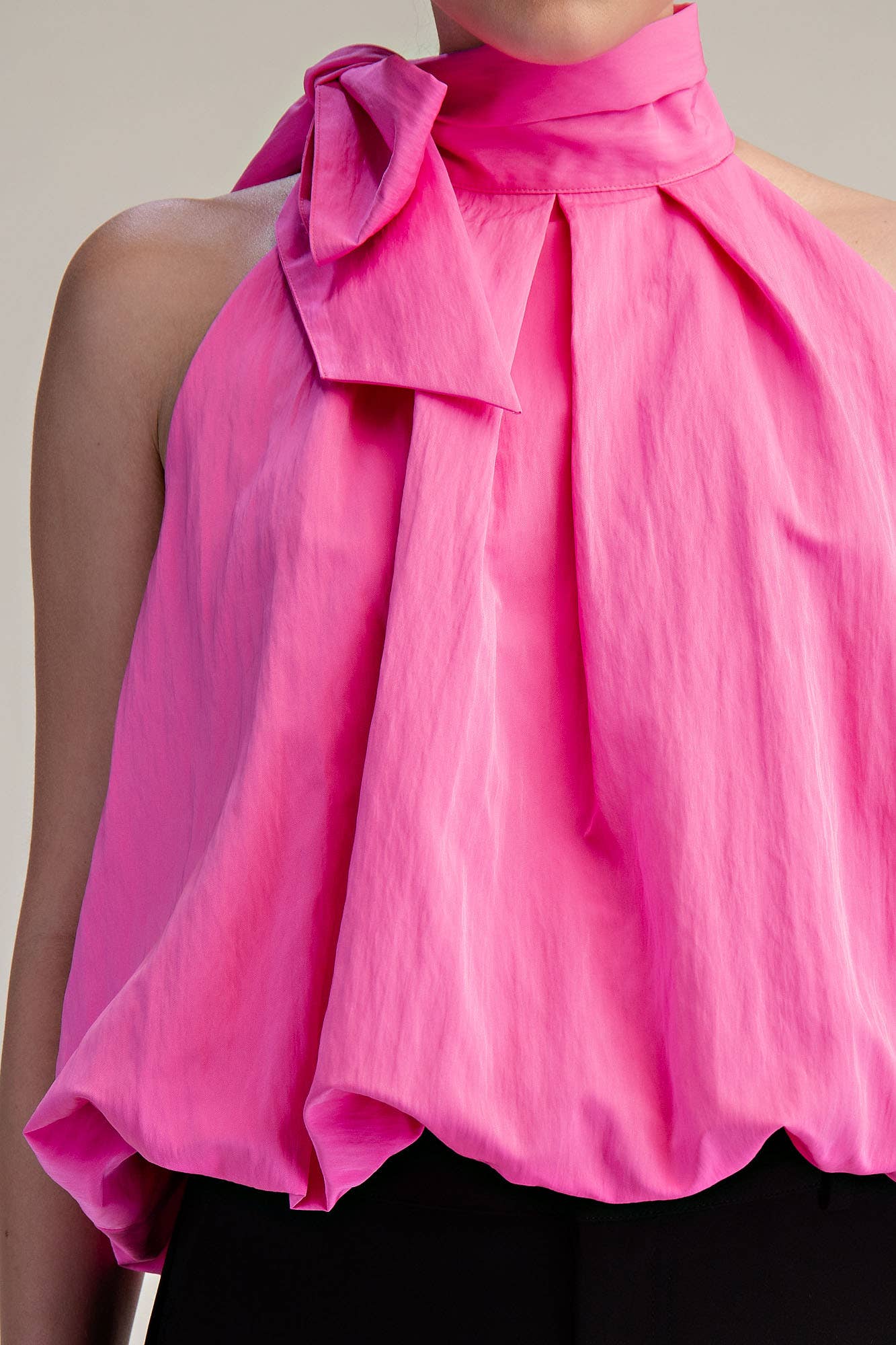 High Neck Tie Wrap Balloon Sleeveless Top