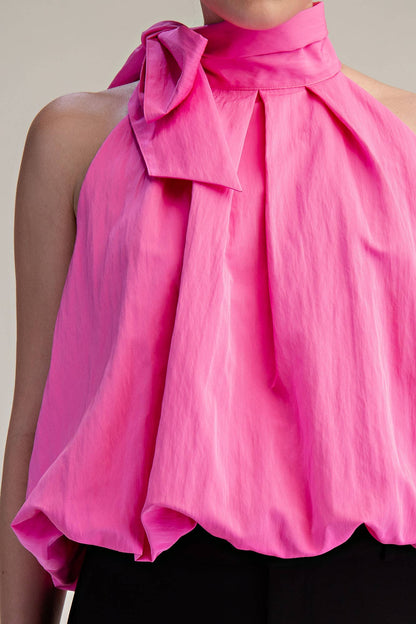 High Neck Tie Wrap Balloon Sleeveless Top