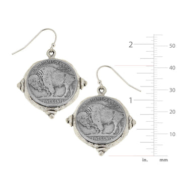Susan Shaw Silver Vintage Buffalo Head Coin Earrings