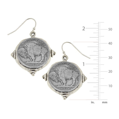 Susan Shaw Silver Vintage Buffalo Head Coin Earrings