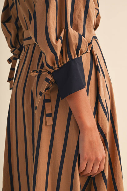 Striped Pintuck Midi Dress