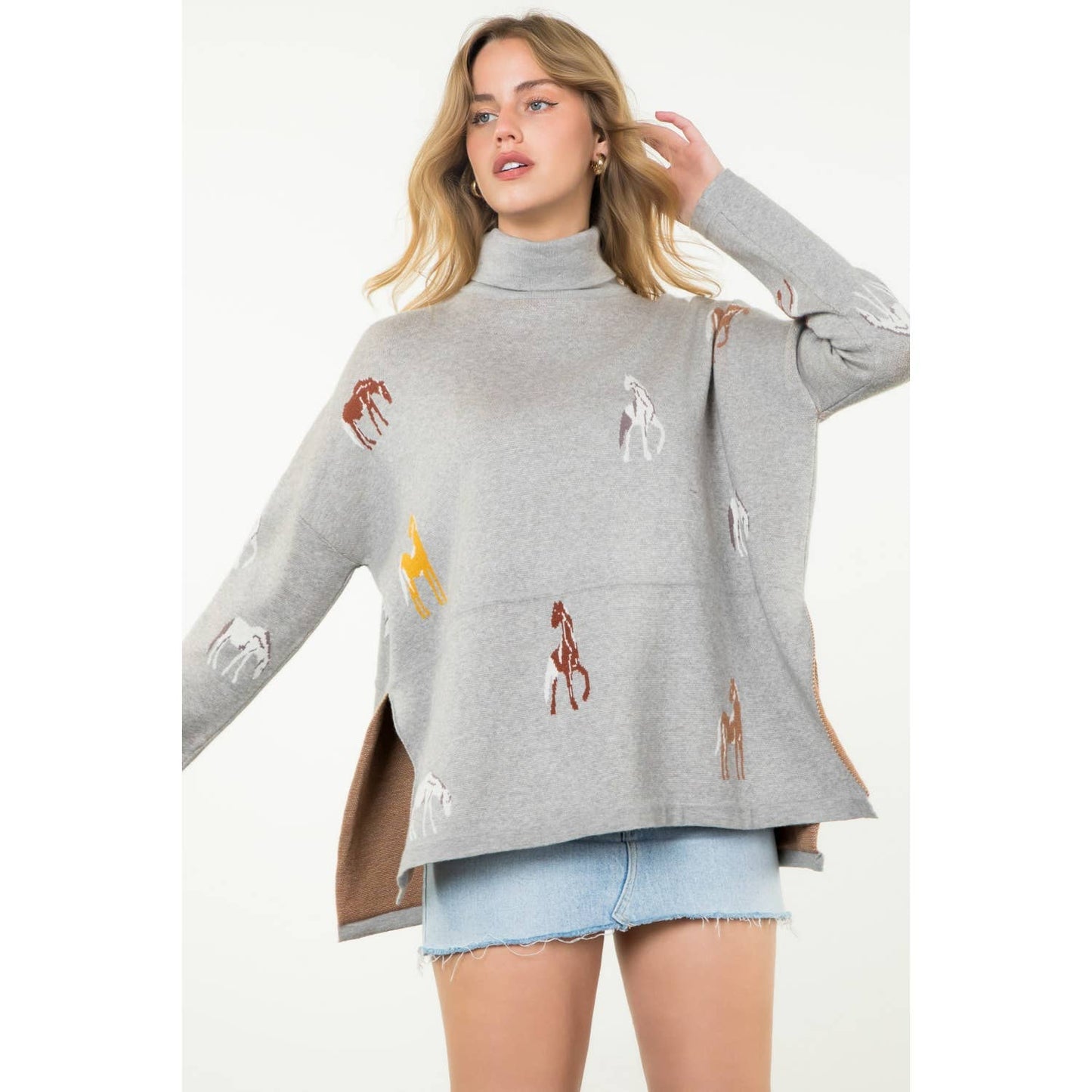 Turtleneck Horse Print Sweater