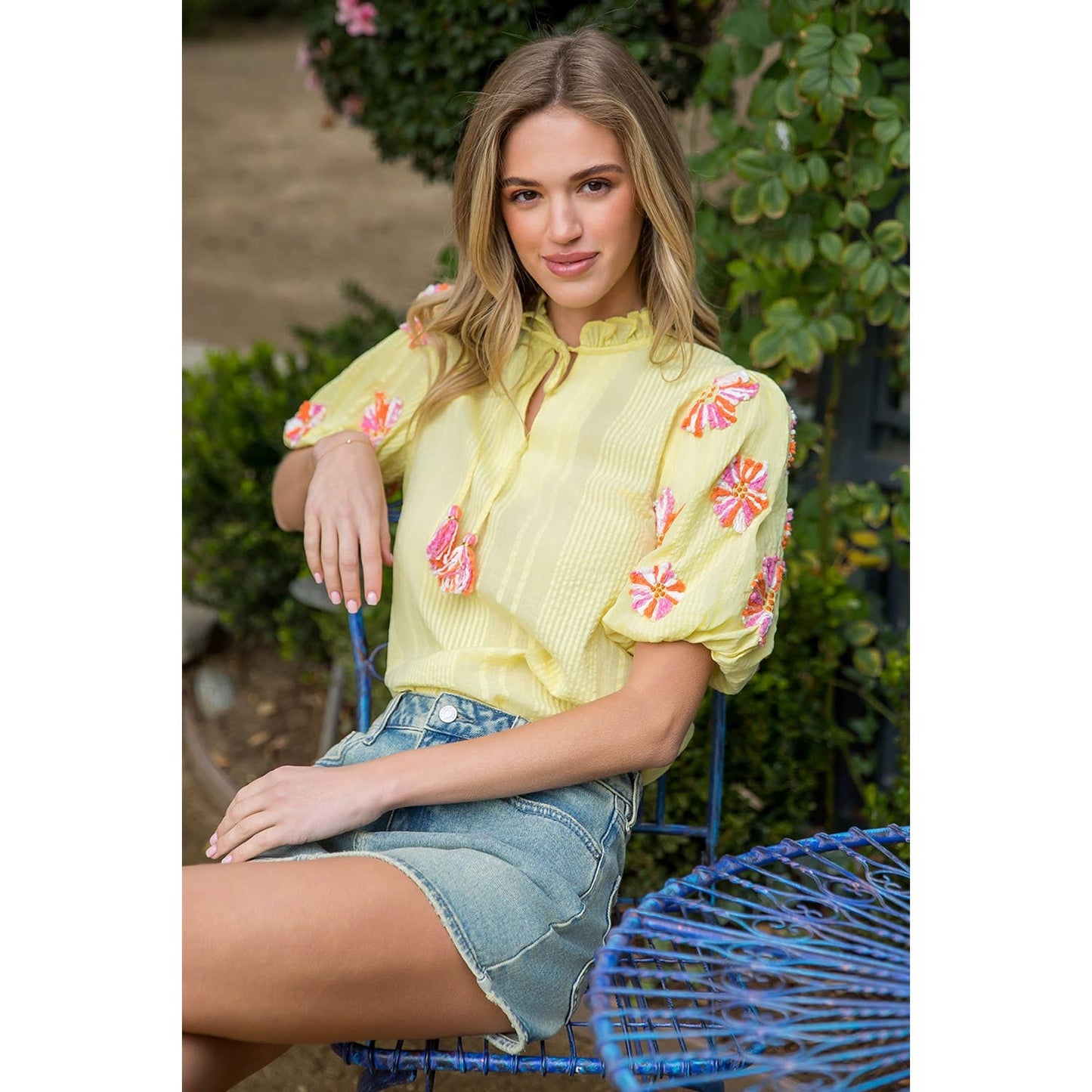 Hand Embroidered Puff Sleeve Top