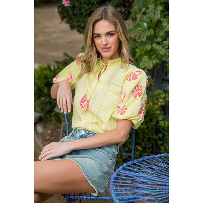 Hand Embroidered Puff Sleeve Top