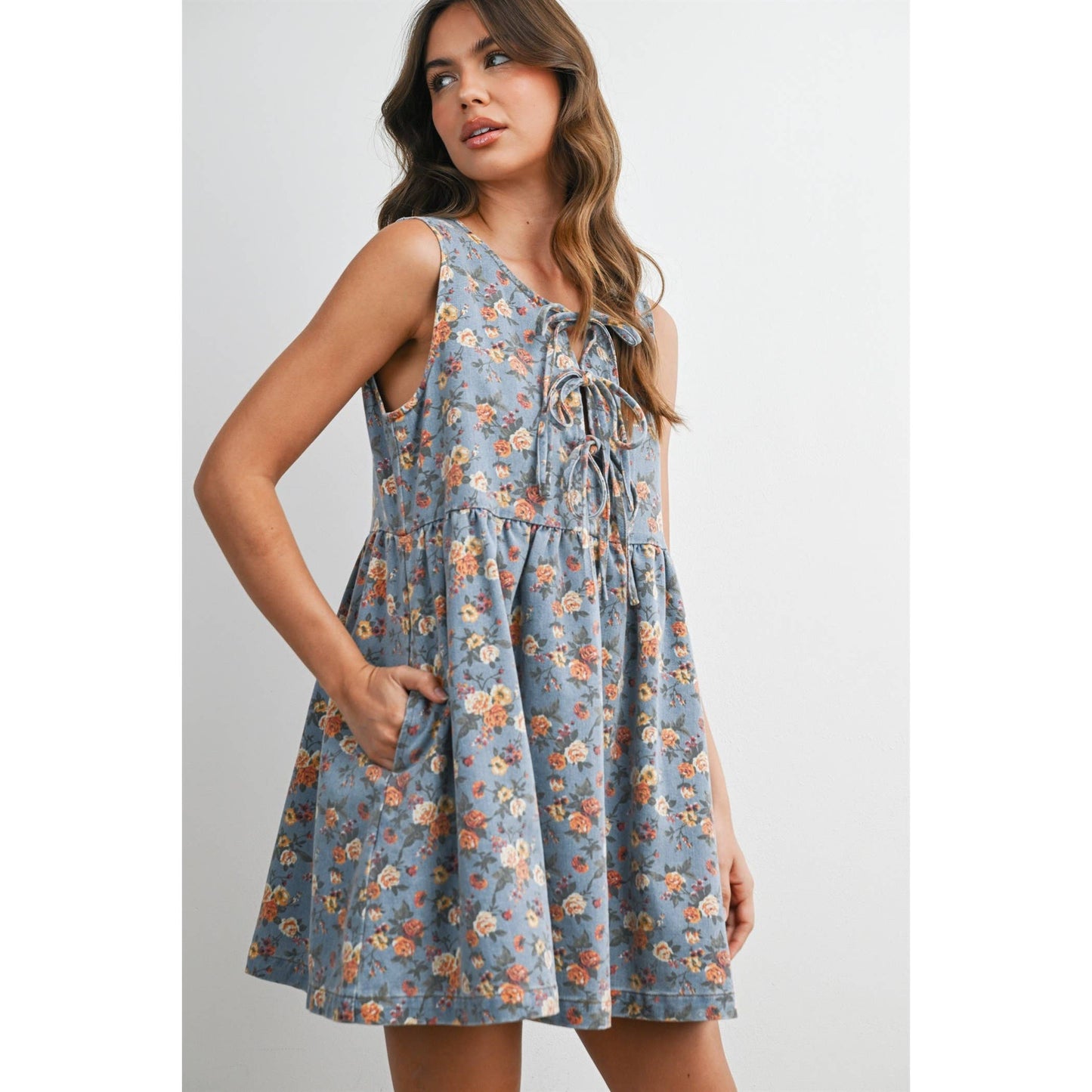 Floral Tie-Front Babydoll Dress