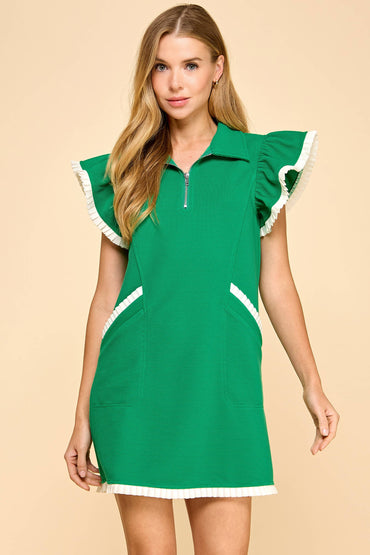 Ribbed Half Zip Collar Textured Knit Dress