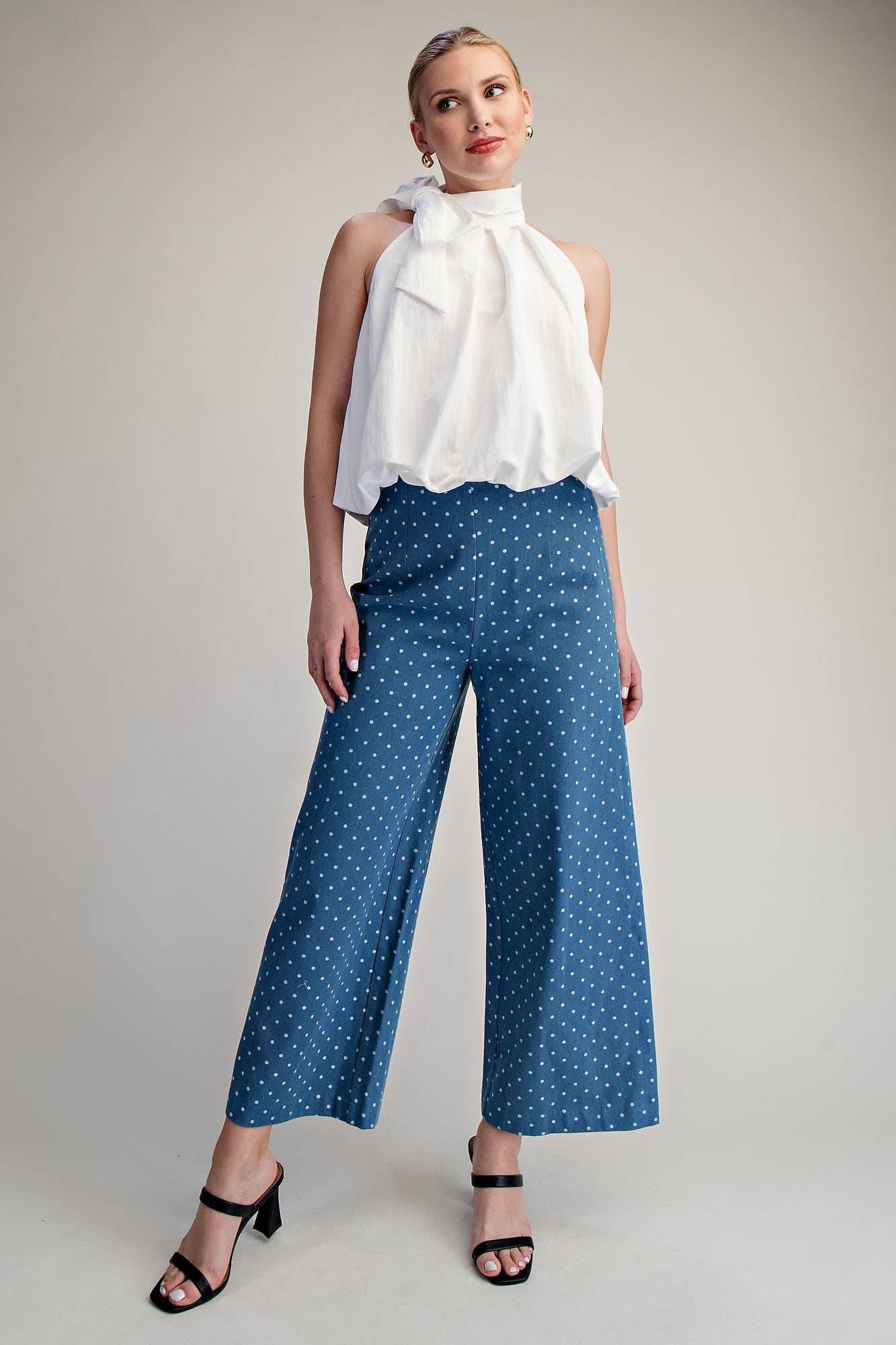 High Neck Tie Wrap Balloon Sleeveless Top