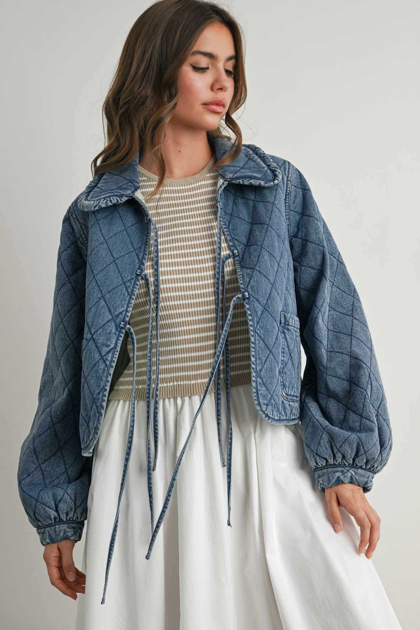 Quilted Long Sleeve Tie-Front Jacket