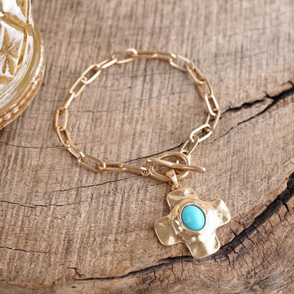 PennyLine Inc. Turquoise Pearl Cross Toggle Bracelet – Sunlit Cross