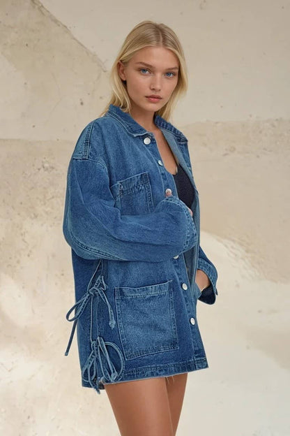 Side Tie Oversized Denim Jacket