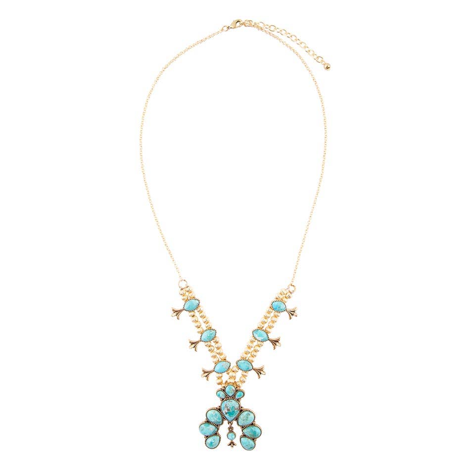 Barse Floral Statement Blue Turquoise Golden Necklace