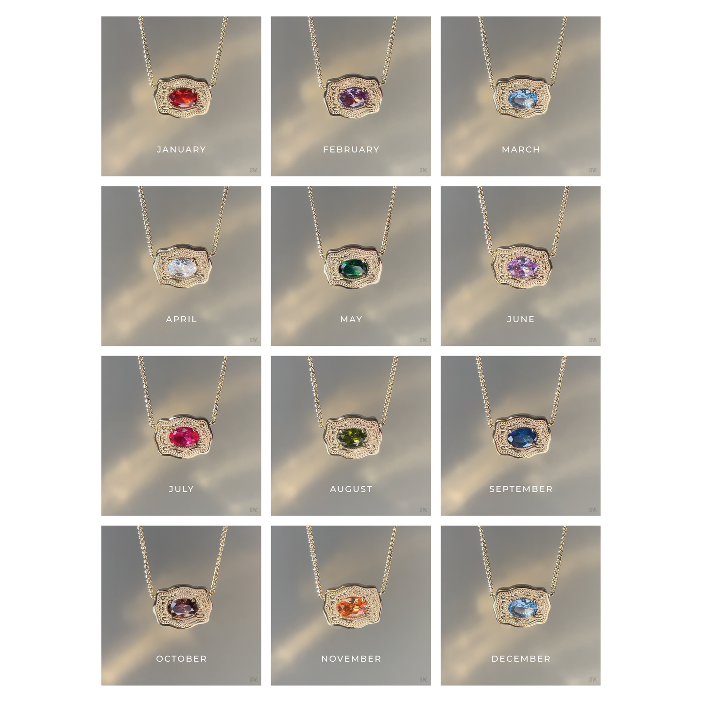 SpurWest Gold Belt Buckle Birthstone Necklace