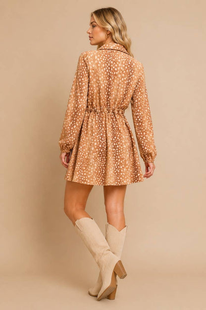 J.NNA Fawn Print Denim Shirt Dress