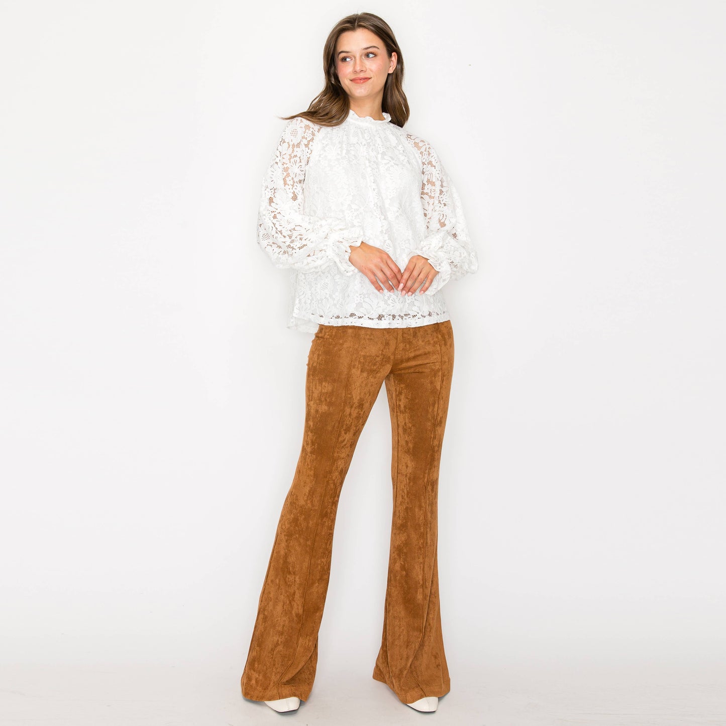 Camel Suede Boot Cut Pants
