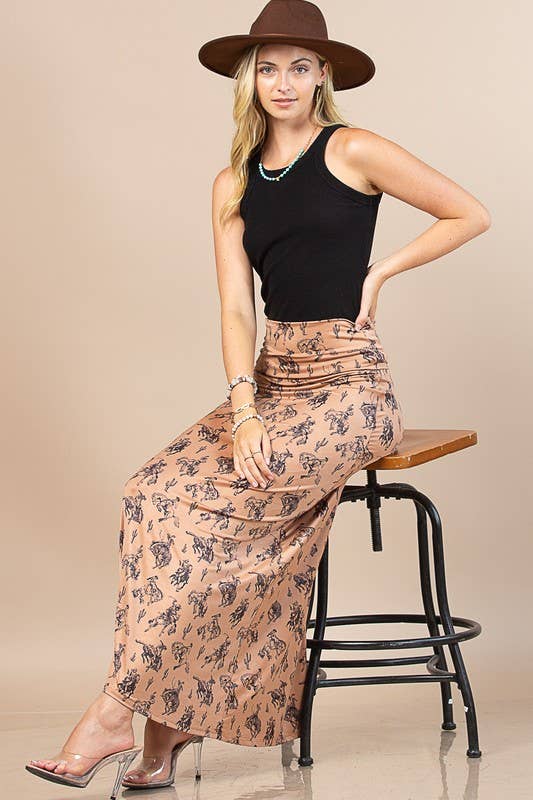 BELLA WESTERN BUCKING HORSES MAXI SKIRT