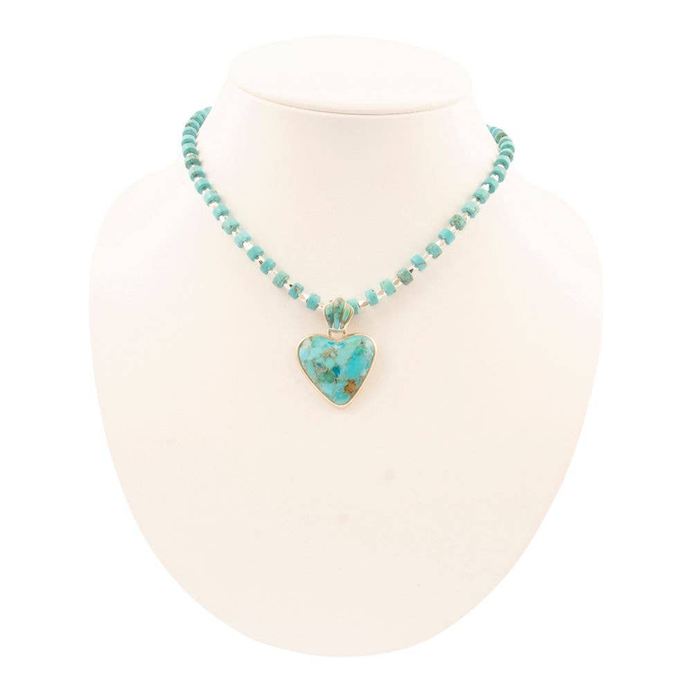 Barse Jewelry Blue Turquoise Heart Silver Pendant Necklace