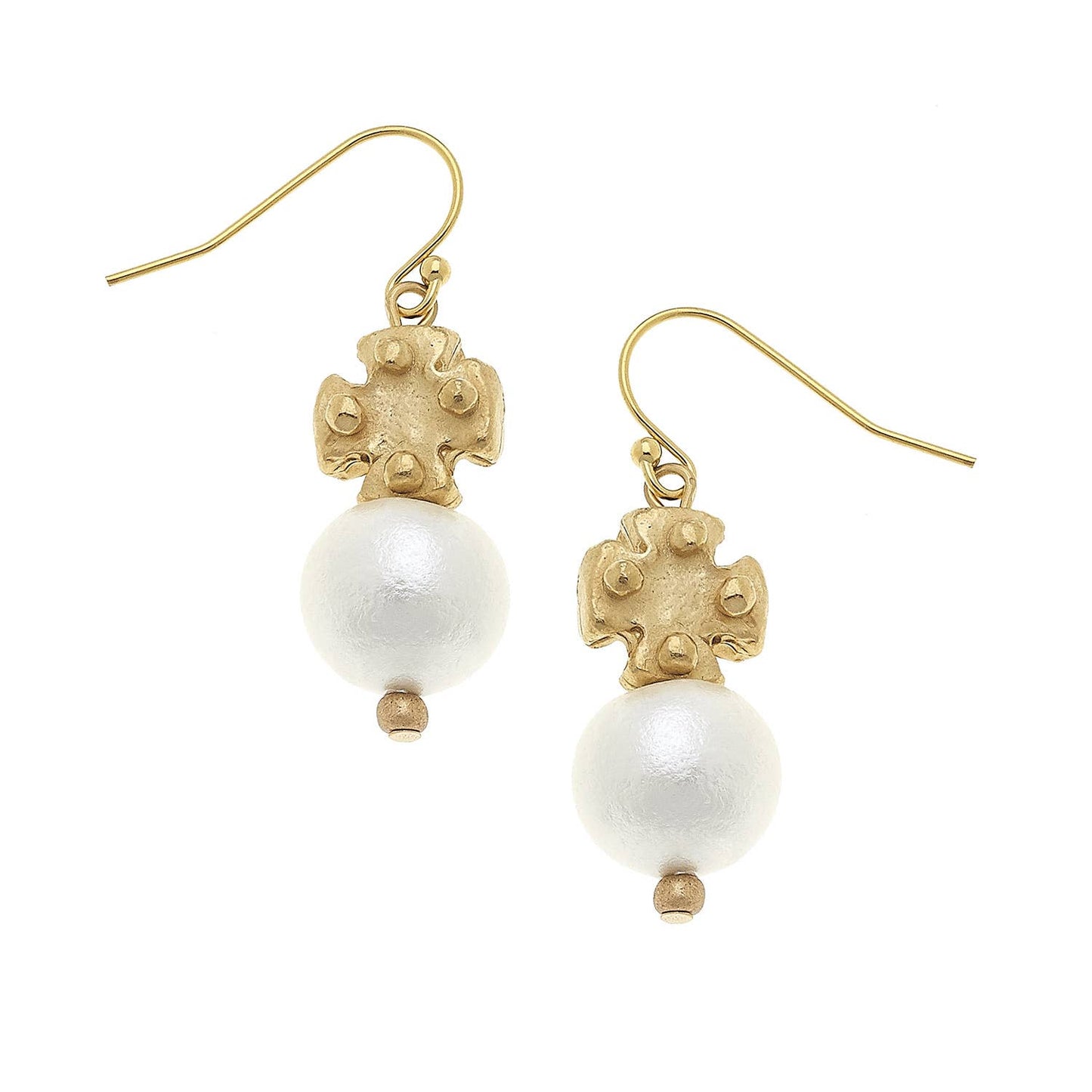 Susan Shaw Cotton Pearl and Mini Gold Cross Earrings